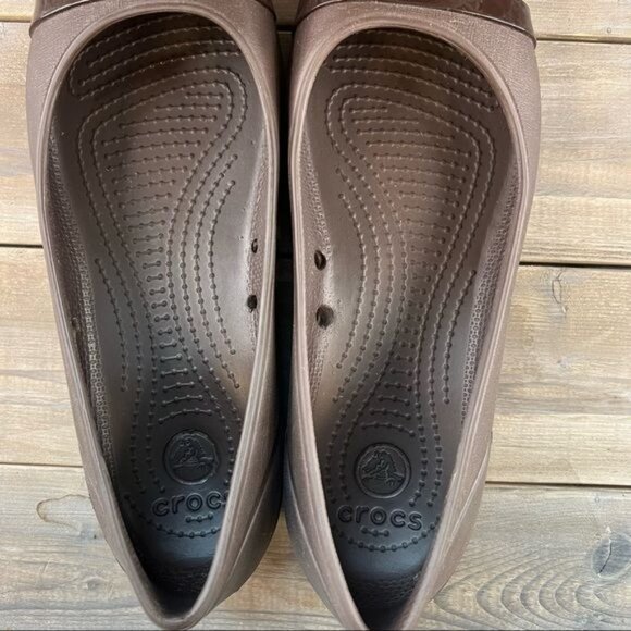 Crocs Cap Toe Tortoise Ballet Flats Brown Slip On Comfort Women's Size 7 - Picture 9 of 9